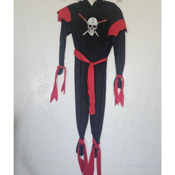 Ninja Skull 8-10 Kids Jumpsuit Hooded Halloween Costume Dress Up Pirate Stealthy - Picture 1 of 9